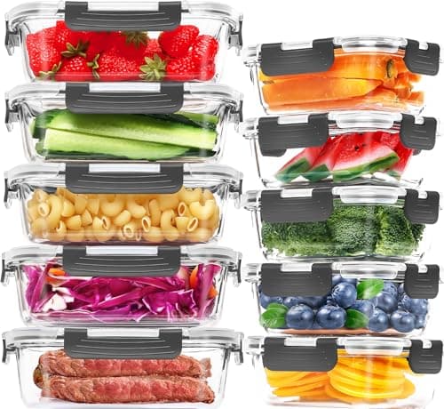 Skroam 10 Pack Glass Food Storage Containers with Lids, Glass Airtight Meal Prep Container Set for Lunch, on the Go, Leftover, Kitchen Pantry...