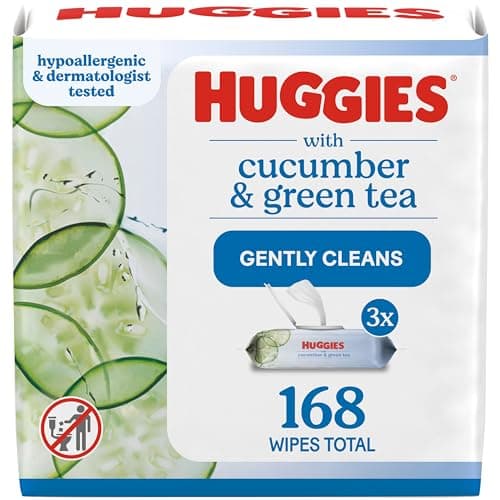 HUGGIES Lingettes parfumées rafraîchissantes pour bébé, hypoallergéniques, 3 paquets jetables à rabat (168 lingettes au total)