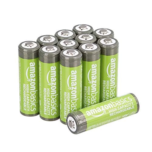 Amazon Basics 12-Pack Rechargeable AA NiMH High-Capacity Batteries, 2400 mAh, 1.2V, Recharge up to 400x Times, Pre-Charged