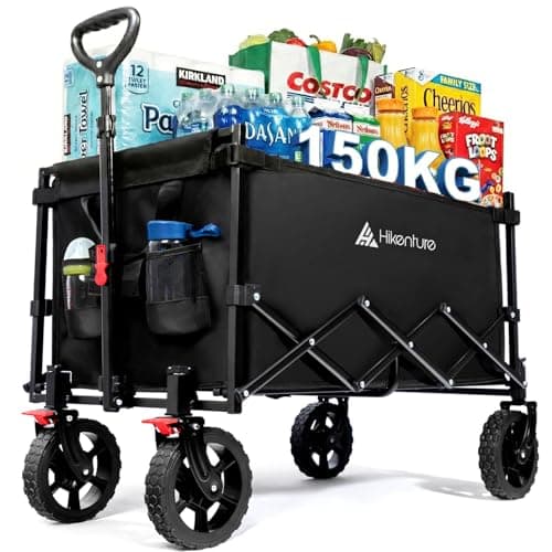 Hikenture Wagon Cart Foldable, 150kgs Large Capacity Folding Wagon, Heavy Duty Utility Grocery Cart with Wheels, 1-Second Setup Collapsible Wagon...