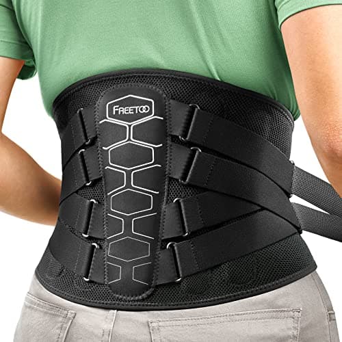 Ceinture de soutien dorsal FREETOO pour soulager les douleurs dans le bas du dos, attelle dorsale de qualité médicale avec coussin lombaire pour femmes et hommes, soutien lombaire antidérapant pour...