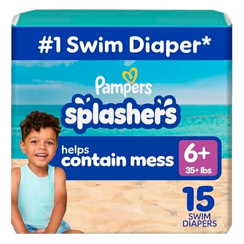 Pampers Splashers Swim Diapers, Size 6+, Disposable Swim Diapers, Contains Mess, No Swell, 1 Pack (Count of 15)