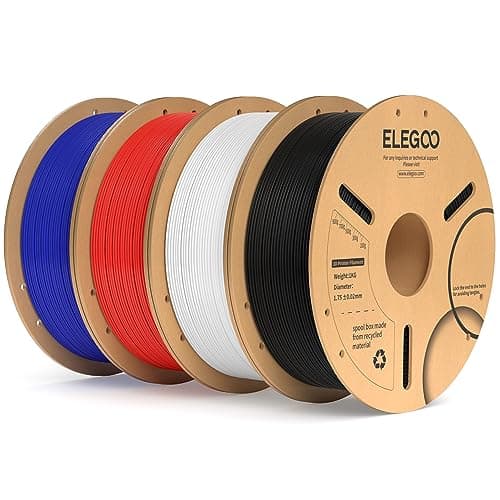 ELEGOO PLA+ Filament 1.75mm Black/White/Red/Dark Blue 4KG, 3D Printer Filament, Dimensional Accuracy +/- 0.02 mm, Tough & High Strength, Compatible...