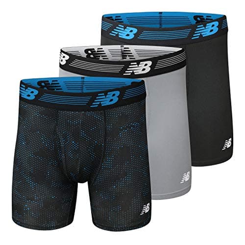 New Balance Men's Performance Boxer Briefs with Fly, Breathable Stretch Underwear, Moisture Wicking, Soft Waistband (3 Pack) - Black/Steel/Bolt...