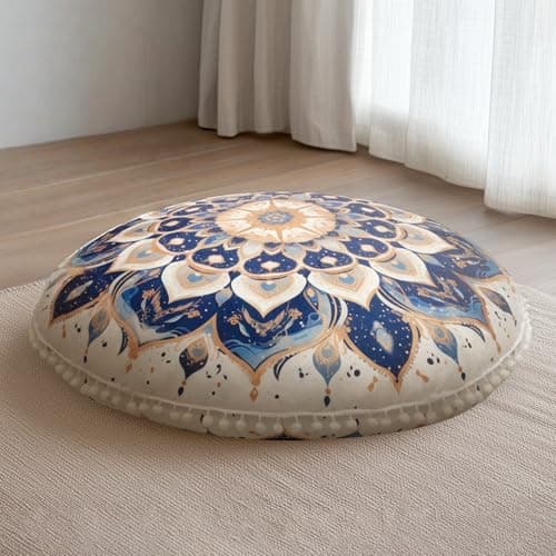 DAWNYIELD Meditation Cushion 32 Inch Round, Large Floor Pillow Seating for Adults, Bohemian Mandala Yoga Cushion, Extra Thick Memory Foam Removable...