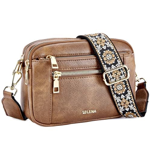 Telena Crossbody Purse for Women Small Crossbody Bags Trendy Vegan Leather Shoulder Handbags with Adjustable Strap Brown