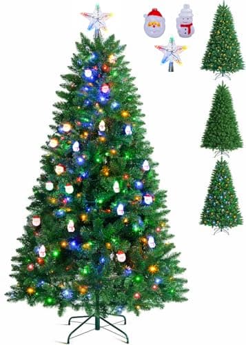 Prelit Christmas Tree, Artificial Holiday Xmas Tree 6ft 1400 Branch Tips, 10 Lighting Modes Multicolour 350 LED Lights, Multiple Decorative...