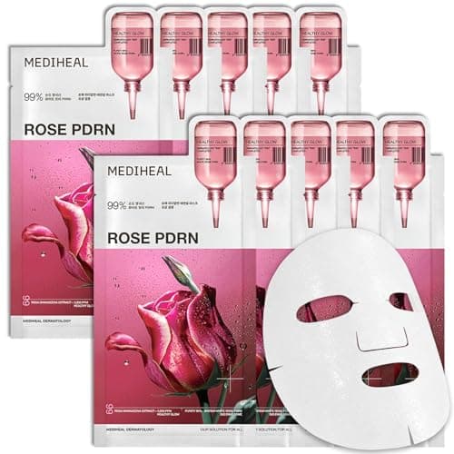 MEDIHEAL Rose PDRN Essential Face Mask - Healthy Glow with Squalane & Vitamin C, Hydrating & Firming, Pore Minimizer & Moisture Barrier, Vegan,...