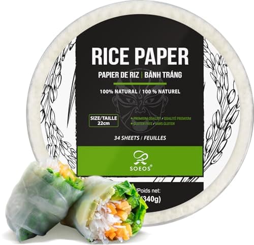 Soeos Rice Paper, White Rice Paper Wrappers, 1 Pack, 34 Sheets-Fresh Spring Roll Wrappers & Dumplings, Non-GMO, Gluten-Free, Low Carb, Vietnamese...