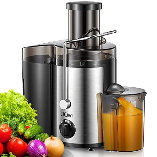 QCen Juicer Machine, 500W Centrifugal Juicer Extractor with Wide Mouth 3” Feed Chute for Fruit Vegetable, Easy to Clean, Stainless Steel, BPA-free...
