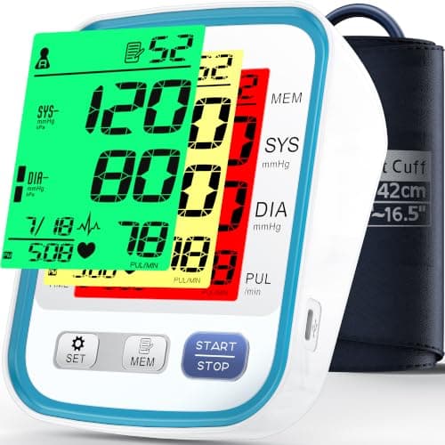 Alcarefam Blood Pressure Machine for Home Use, 3 Color Backlit Blood Pressure Monitor, Automatic BP Machine with 22-42cm Upper Arm Large Cuff, 2 x...