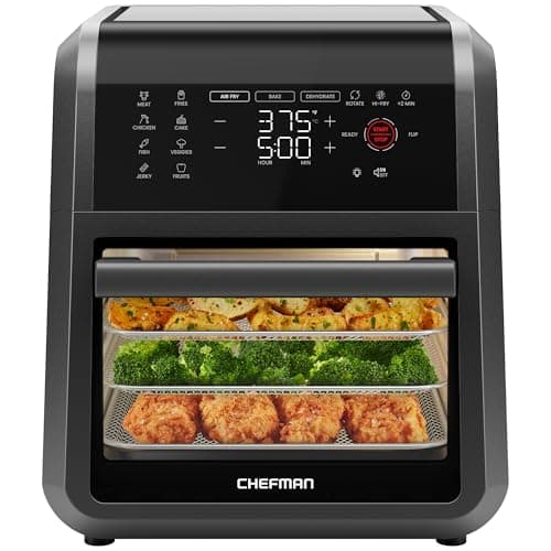 Chefman 12-Quart 6-in-1 Rotisserie Air Fryer Oven & Dehydrator, 12 Presets, Touchscreen, Family Size, Dishwasher-Safe Parts, Black