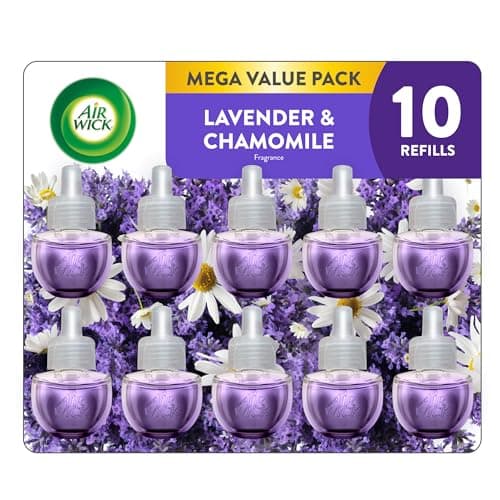 Recharges d'huile parfumée Air Wick Plug in, lavande et camomille, respectueuses de l'environnement, huiles essentielles, désodorisant, 0,67 fl oz (paquet de 10)