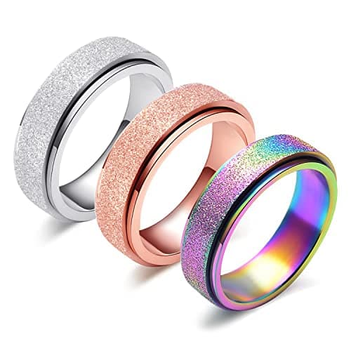 LAOYOU Anxiety Fidget Ring for Women | 6MM Stainless Steel 3pcs Worry Stress Relief Spinning Spin Spinner Ring Set Band Pack Rose old Silver...