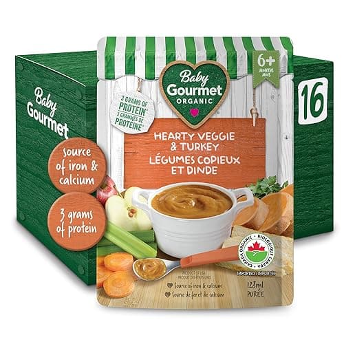 Baby Gourmet Hearty Veggie & Turkey, 16 × 128 mL Pouches | 6 Months+ | Organic Protein Meal | No Added Sugar or Salt | Canadian Brand