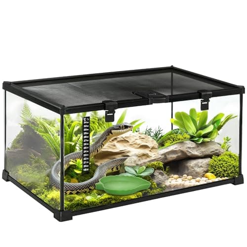 PawHut Glass Reptile Terrarium, 20"x12"x10"Jumping Spider Enclosure with Thermometer, Water Basin, Full View Visually for Lizards, Horned Frogs,...