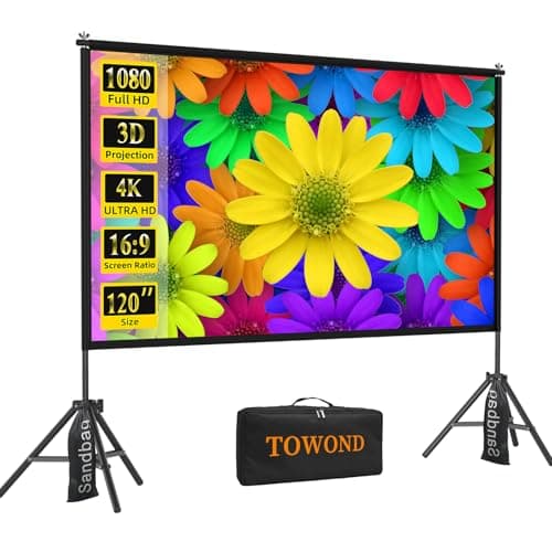 TOWOND Projector Screen with Stand,120 inches Indoor Projector Screen Outdoor Portable 16:9 4K HD Rear Front Projection Movie Screen with Carry Bag...