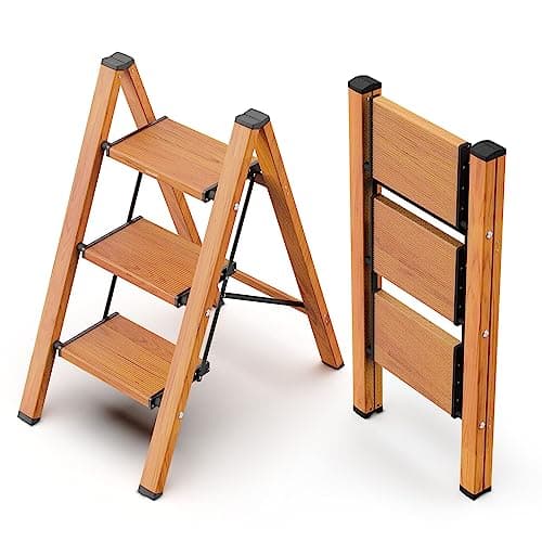 WOA WOA Échelle à 3 marches, escabeau pliable, échelle légère en aluminium pour placard de cuisine à domicile, pédales antidérapantes, facilité de pliage, portable,...