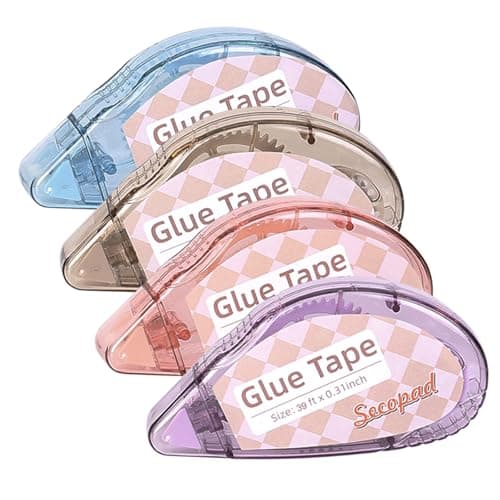 Scrapbook Tape, Double Sided Tape Roller for Crafts, Sticky Glue Tape Runner Scrapbooking Supplies for Kids and Adults (4, 0.3IN x 39FT)