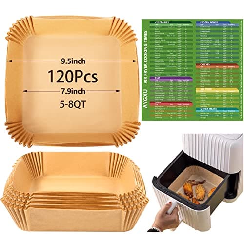 120PCS Air Fryer Paper Liners, Air Fryer Disposable Paper Liner Square, Non-Stick Parchment Paper, Food Grade Parchment Paper and Baking Paper,...