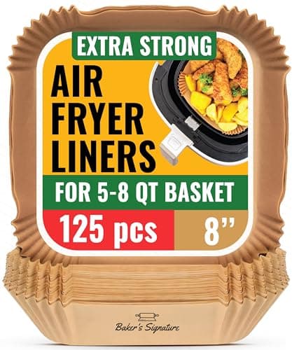Air Fryer Liners, 125Pcs Disposable Parchment Paper Liners – Non-Stick and Oil Proof for Easy Cleanup – 8” Square for 5-8 qt Basket by Baker's...