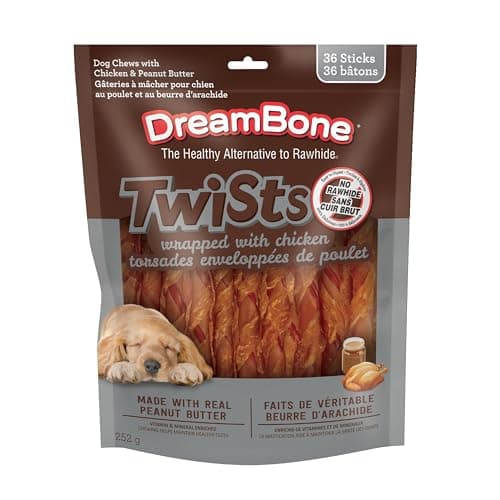 DreamBone Chicken Wrapped Twist Sticks Dog Chews, 36 Count, Treat Your Dog to Easy-to-Digest Rawhide-Free Chews Made with Real Peanut Butter,...