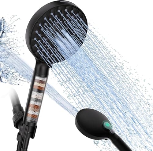 SR SUN RISE Filtered Shower Head with Handheld, High Pressure 9 Spray Mode Matte Black Showerhead with Filters, Detachable Shower Head,Water...
