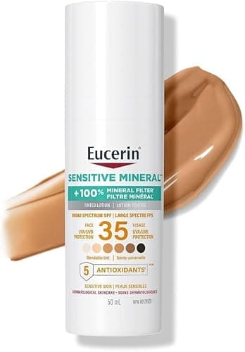 Eucerin Sun Tinted Mineral Face Sunscreen Lotion SPF 35 | Blendable Tinted Mineral Sunscreen for all skin tones with Zinc Oxide and 5 Antioxidants...