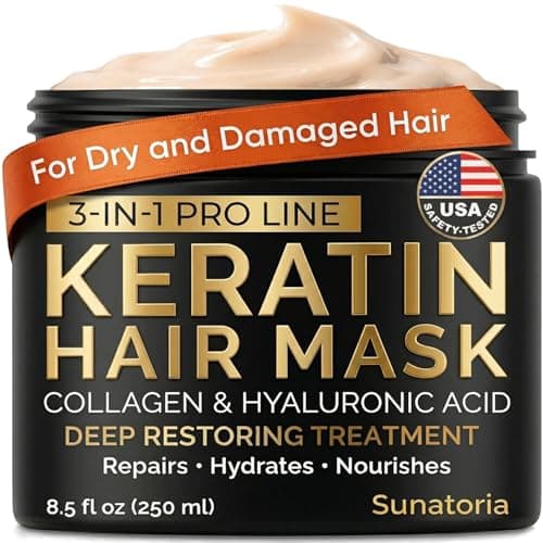Keratin Hair Mask - Deep Conditioner for Dry, Damaged Hair — Hydrolyzed Keratin, Hyaluronic Acid, Argan Oil and Collagen - Sulfate-Free,...