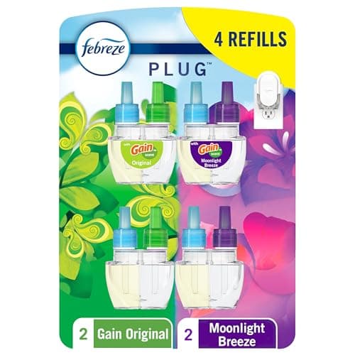 Febreze Plug In Air Freshener, Odor-Fighting Scented Oil Refill, Home and Bathroom and Kitchen, Long Lasting for Strong Odors, Gain Moonlight...