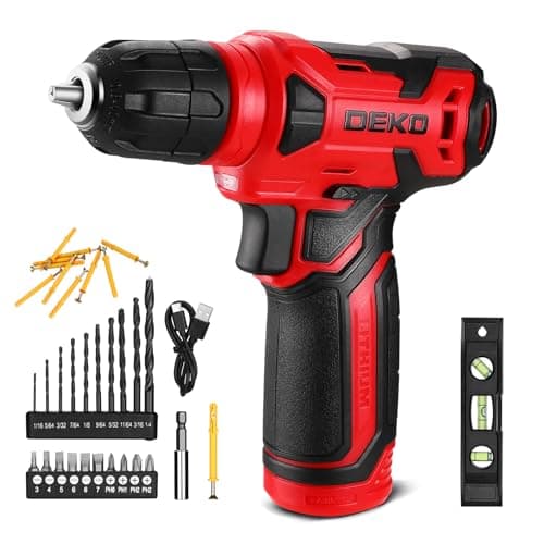 DEKOPRO 8V Cordless Drill, Drill Set with 3/8" Keyless Chuck, 42pcs Acessories, Built-in LED, Type-C Charge Cable, Red Power Drill for Drilling and...