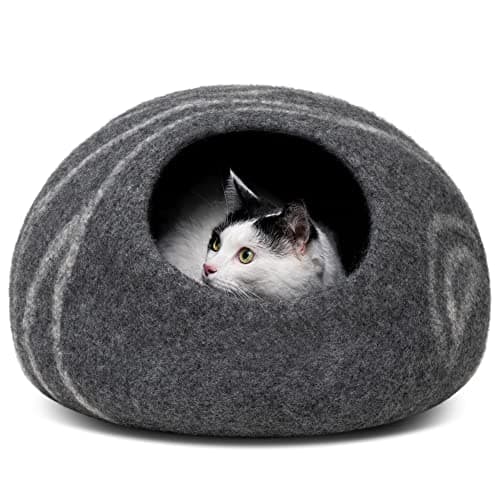 MEOWFIA Cat Cave – Premium Felt Cat Bed for Indoor Cats, Handmade Merino Wool (Dark Grey, Large)