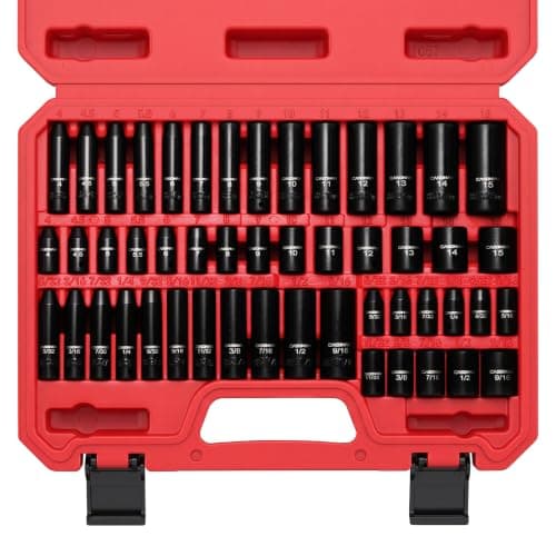 CASOMAN 1/4 Inch Drive Master Impact Socket Set, 50-Piece, 6-Point, SAE/Metric, 5/32 Inch - 9/16 Inch, 4mm - 15mm, Standard/Deep,CR-V