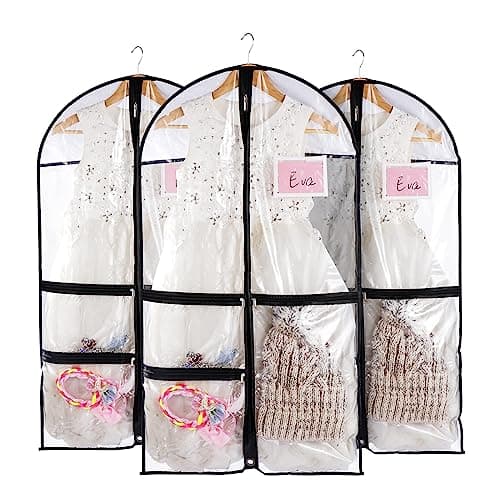 3pcs Clear Dance Garment Bags for Costumes Suits Coats with Zipper 38" Children Hanging Clothes Storage, Foldable Waterproof Dresses Cover...