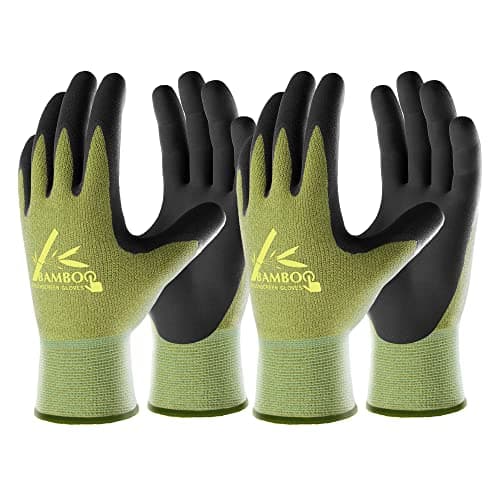 COOLJOB 2 paires de gants de travail de jardinage en bambou pour femmes et hommes, revêtement en caoutchouc respirant avec écran tactile, poignée antidérapante pour les travailleurs, jardiniers,...