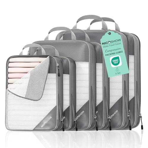 NICOSHOW 6 Set Compression Packing Cubes, Compressible Travel Packing Cubes Travel Essentials, Luggage Organizers for Carry-on Suitcase, Travel Bag...