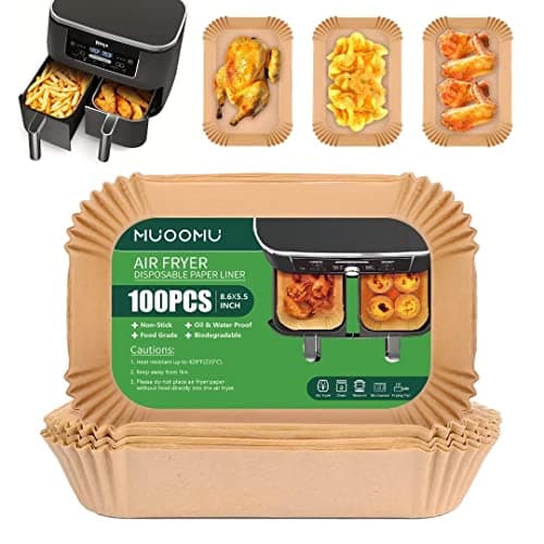 Air Fryer Disposable Paper Liners for Ninja Dual Airfryer Accessories, Non-Stick Parchment Rectangular for Baking, Oil Proof, Water Proof, for...
