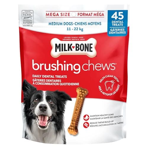 Milk-Bone Brushing Chews Dental Dog Treats, Chicken Flavour Dental Chew, Helps Clean Teeth and Reduce Bad Breath, For Medium Dogs, 45 Treats (Pack...