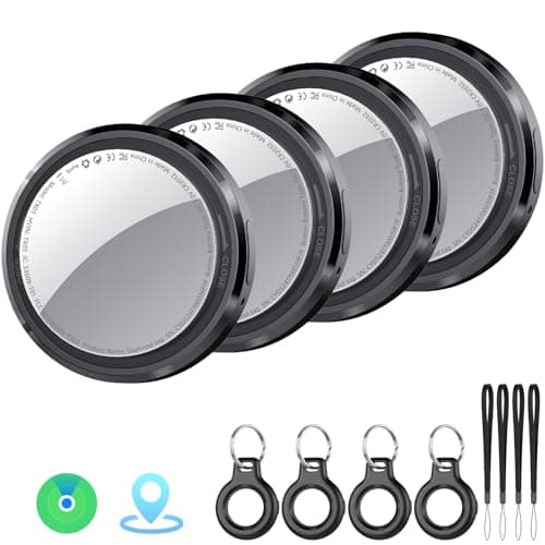 QCOQ Air Tracker Tags-4 Pack | Bluetooth Trackers Work with Apple Find My (iOS Only) with Mini Protective Case/Keychain/Lanyard, Item Finders for...