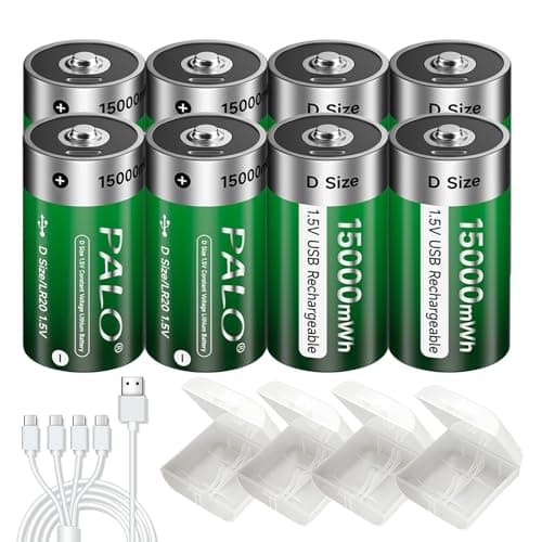 Palogreen D Cell Rechargeable Batteries 8 Pack 1.5V 15000mWh Constant Output Lithium ion Battery with 4 in 1 USB-C Charging Cable, 1500 Cycles