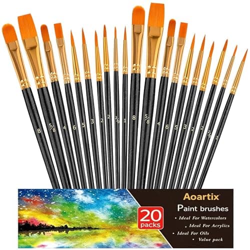 Black Paint Brushes Pack, Aoartix 20Pcs Round Pointed Tip Artist Paintbrushes Set for Acrylic Oil Watercolor Canvases Rock Body Face Nail Miniature...