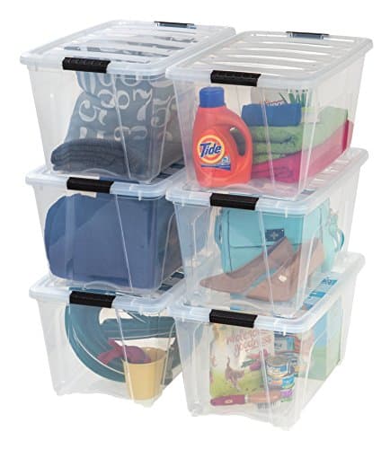 IRIS USA 51 L Plastic Storage Box with Lid and Latches - 6 Pack - BPA-Free, See-Through Organizing Solution, Durable Nestable Stackable Containers,...