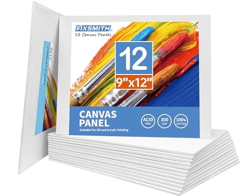 FIXSMITH Painting Canvas Panels - 9x12 inch Professional Quality Canvas Painter Paper Boards,Super Value 12 Pack,100% Cotton,Back to...