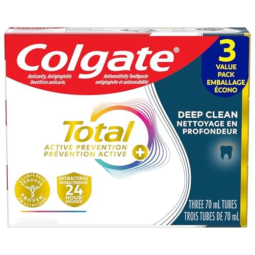 Colgate Total Active Prevention Plus Deep Clean Toothpaste, Anticavity Fluoride Toothpaste, Helps Clean Hard-to-Reach Areas and Freshens Breath,...