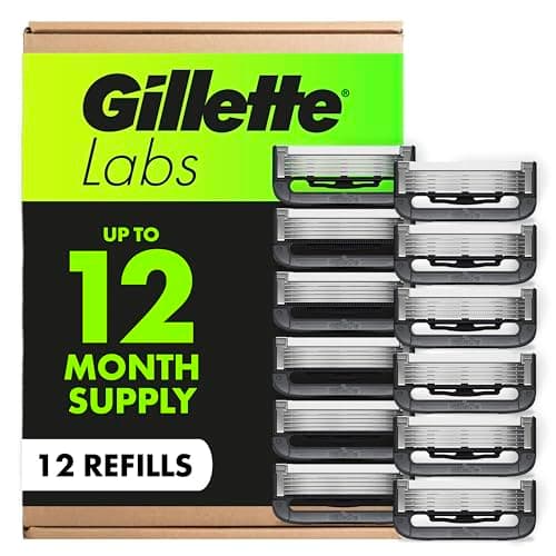 GilletteLabs Razor Blade Refills for Men, Compatible with GilletteLabs Exfoliating Bar Heated Razor, 12 Count