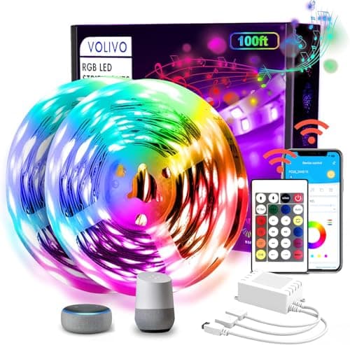 Volivo 100 FT WiFi Led Strip Lights Compatible with Alexa and Google Assistant, 2 Rolls of 50ft RGB Led Light Strip, Music Sync Color Changing...