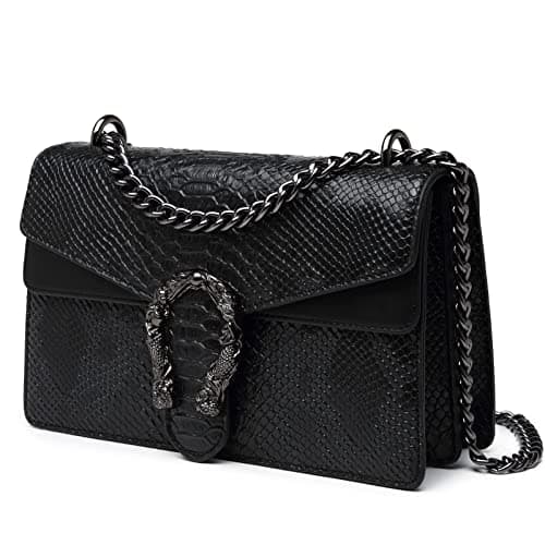 MYHOZEE Sacs à bandoulière pour femmes - Pochettes imprimées serpent Sacs à bandoulière en cuir avec chaîne Sacs à main de soirée, Serpent Bl...