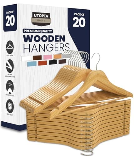 Utopia Home Pack of 20 Non-Slip Premium Wooden Hangers - 360 Degree Rotatable Hook - Durable & Slim - Shoulder Grooves - Lightweight Hangers for...