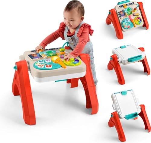 Fisher-Price Baby & Toddler Toy Laugh & Learn 4-in-1 Activity Table & Art Easel with Educational Music for Ages 6+ Months, Multilanguage Version