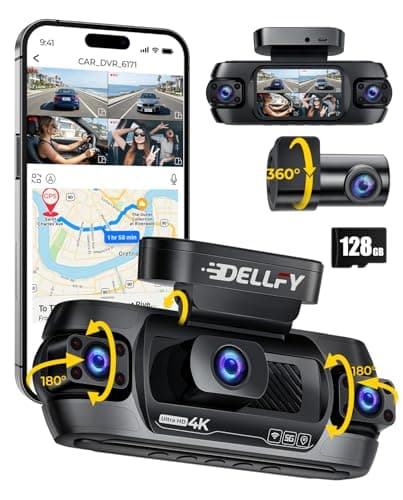 DELLFY 4 Channel Dash Cam, 4K Front & 3 * 1080P Rear/Left/Right, 360° Full View Dashcams for Cars, Built-in GPS & 5G WiFi APP, 24H Parking Mode, 8...